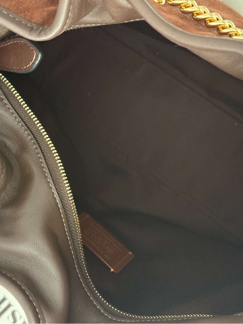 COACH CCZ80 Evelyn Shoulder Bag with Quilting Suede Gold/Vintage Brown/ Mapl WNT - Picture 11 of 13